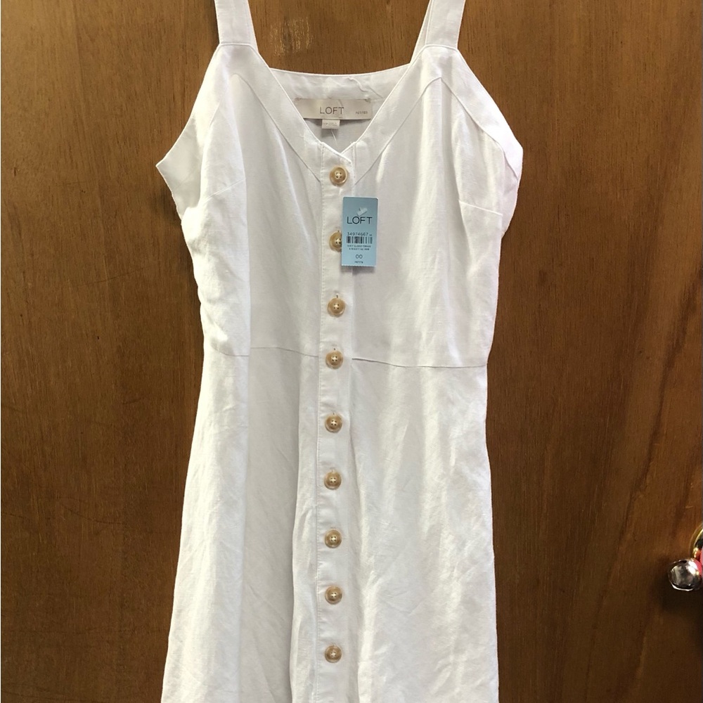 LOFT White Mini Dress with Button Detail